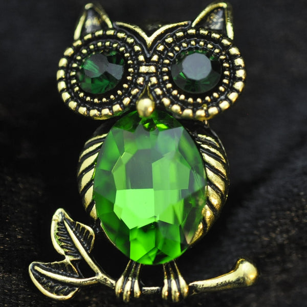 Owl on Branch, Green Crystal