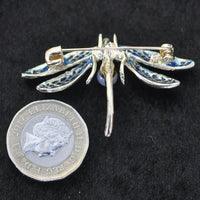 Dragonfly, blue enamel and crystal  NEW ARRIVAL