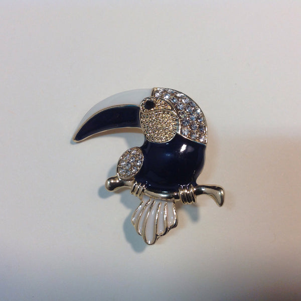 Toucan, Black & White enamelled with clear crystal and gold metal, A6/11-15